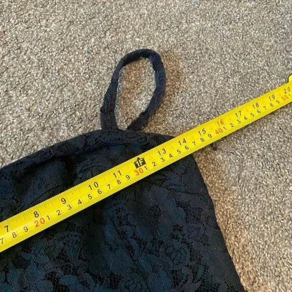 Vintage Lace Black Mini Dress Bodycon 90s Extra Small XS Red Fringe - Picture 5 of 7